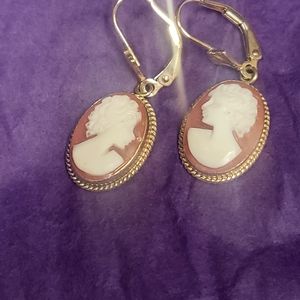Cameo earrings.  14k gold
